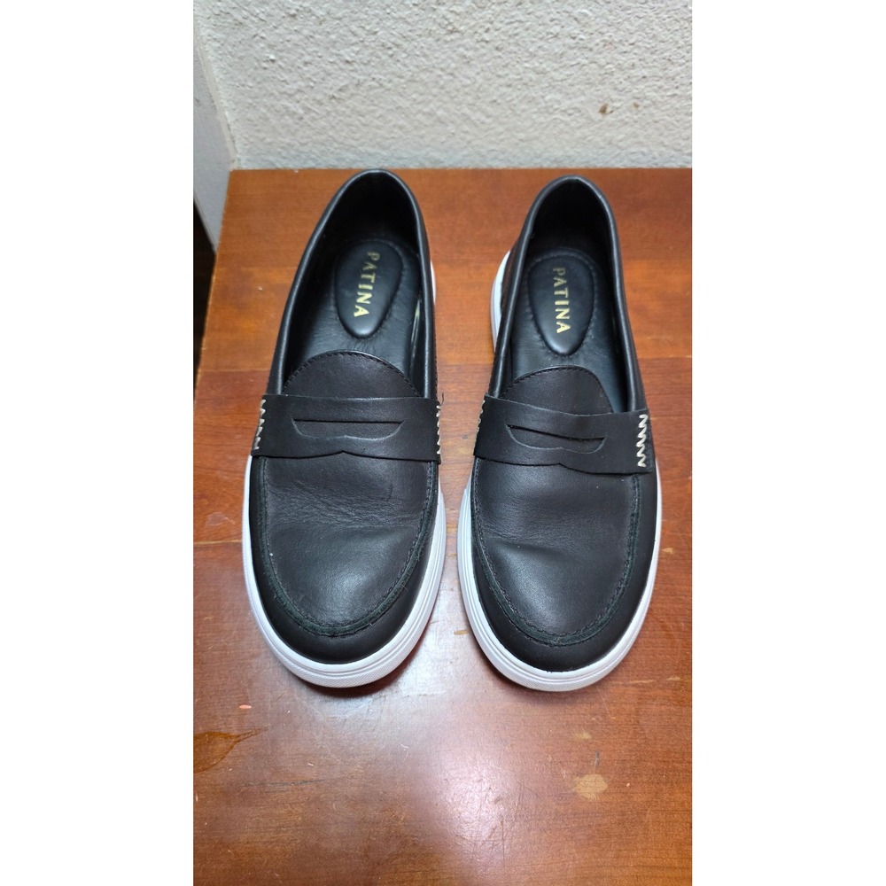 Patina Penny Loafer Shoes Womens 37 Black Leather Handmade Slip On Sneaker Sole
